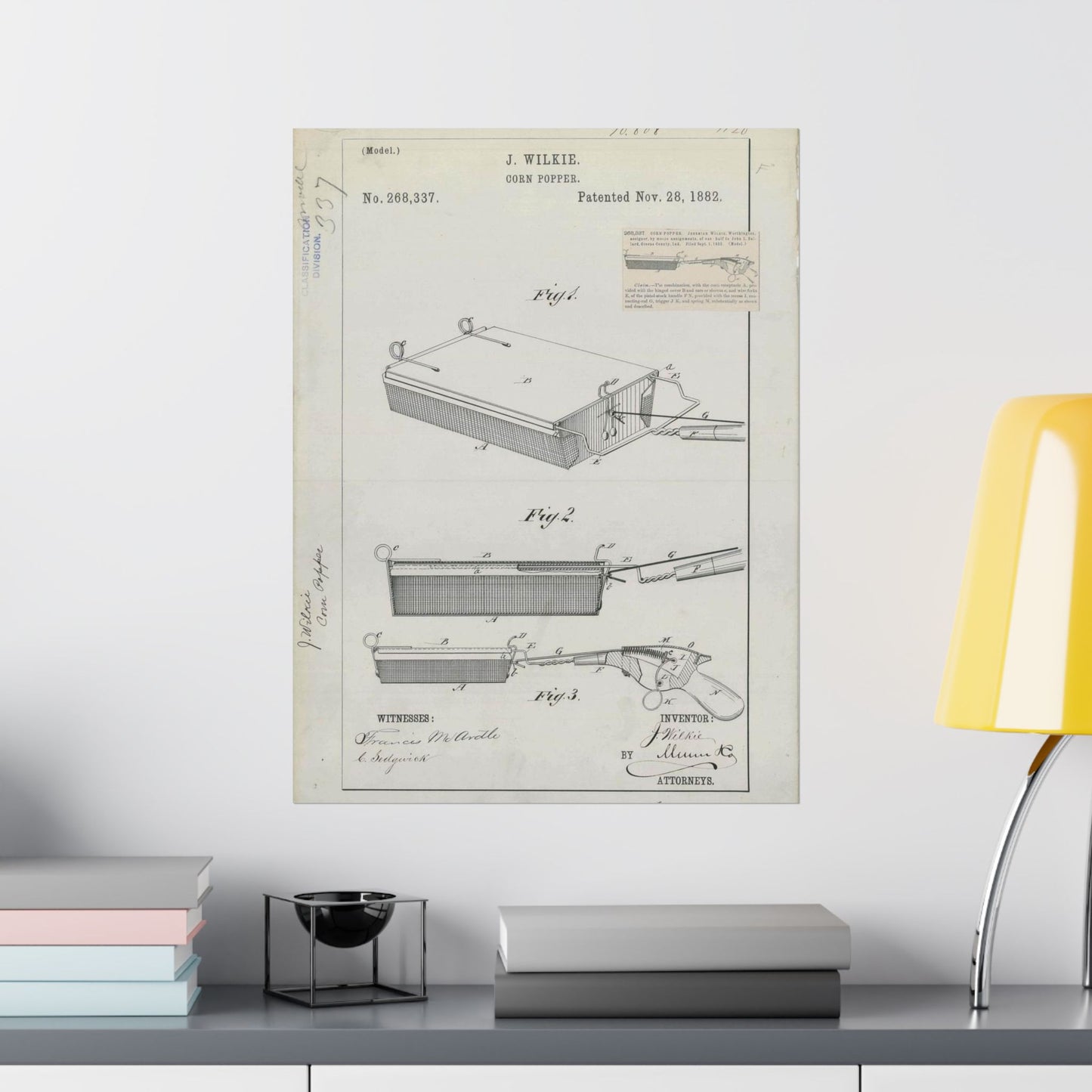Patent Drawing of Engine - for J. Wilkie's Corn Popper Public domain  image High Quality Matte Wall Art Poster for Home, Office, Classroom