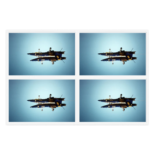 Two F/A-18A Hornet aircraft of the Blue Angels Flight Demonstration Squadron execute the Fortus maneuver during an air show Laminated UV Protective Vinyl Stickers