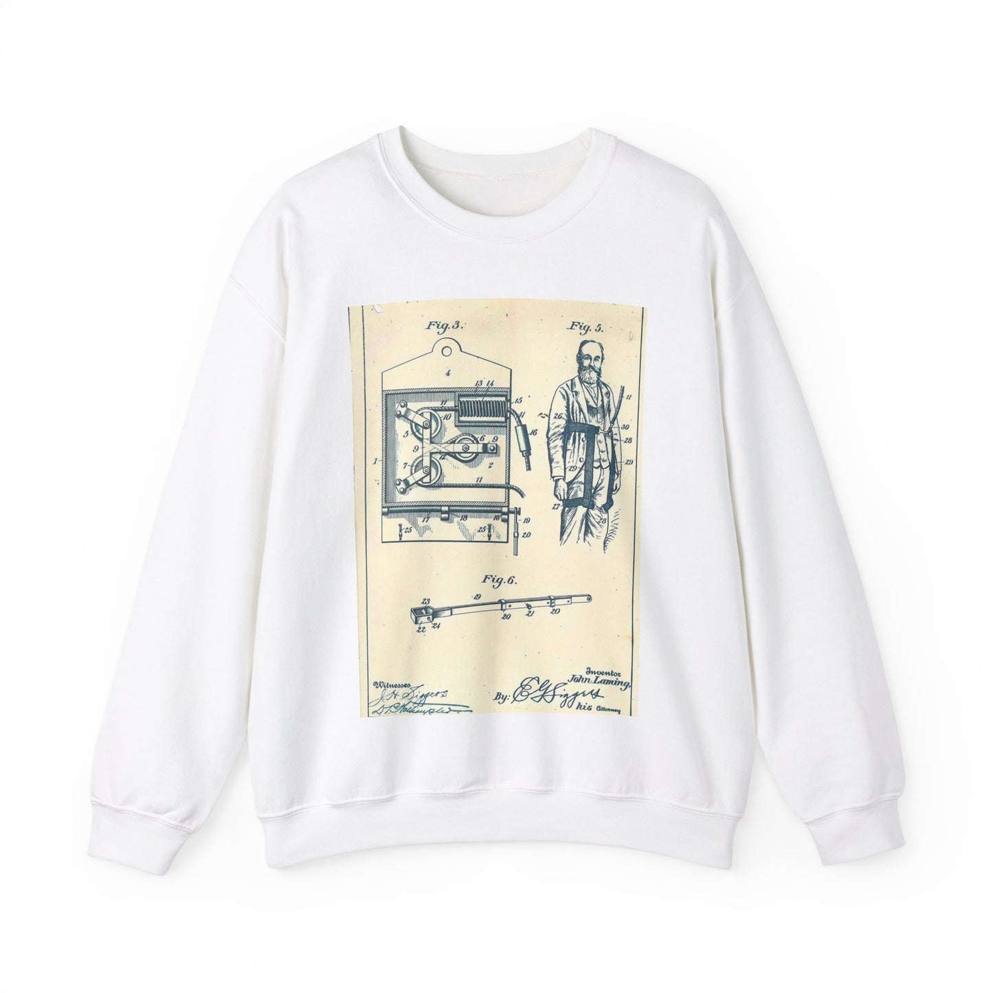 Patent Case File No. 630,902, Fire Escape, Inventor- John Laming - DPLA - 86fd3ca465dbd3fd9720fd06f826af5c (page 14) White Heavy Blend Adult Crew Neck SweatShirt