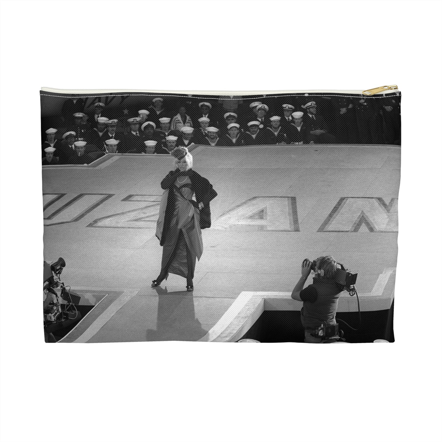 Suzanne Somers performs for the crew of the aircraft carrier USS RANGER (CV-61) Large Organizer Pouch with Black Zipper