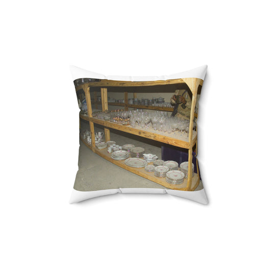 Various sets of crystal and chinaware found in the basement, in one of Saddam Hussein's palaces in Baghdad during Operation IRAQI FREEDOM Decorative Accent Square Pillow