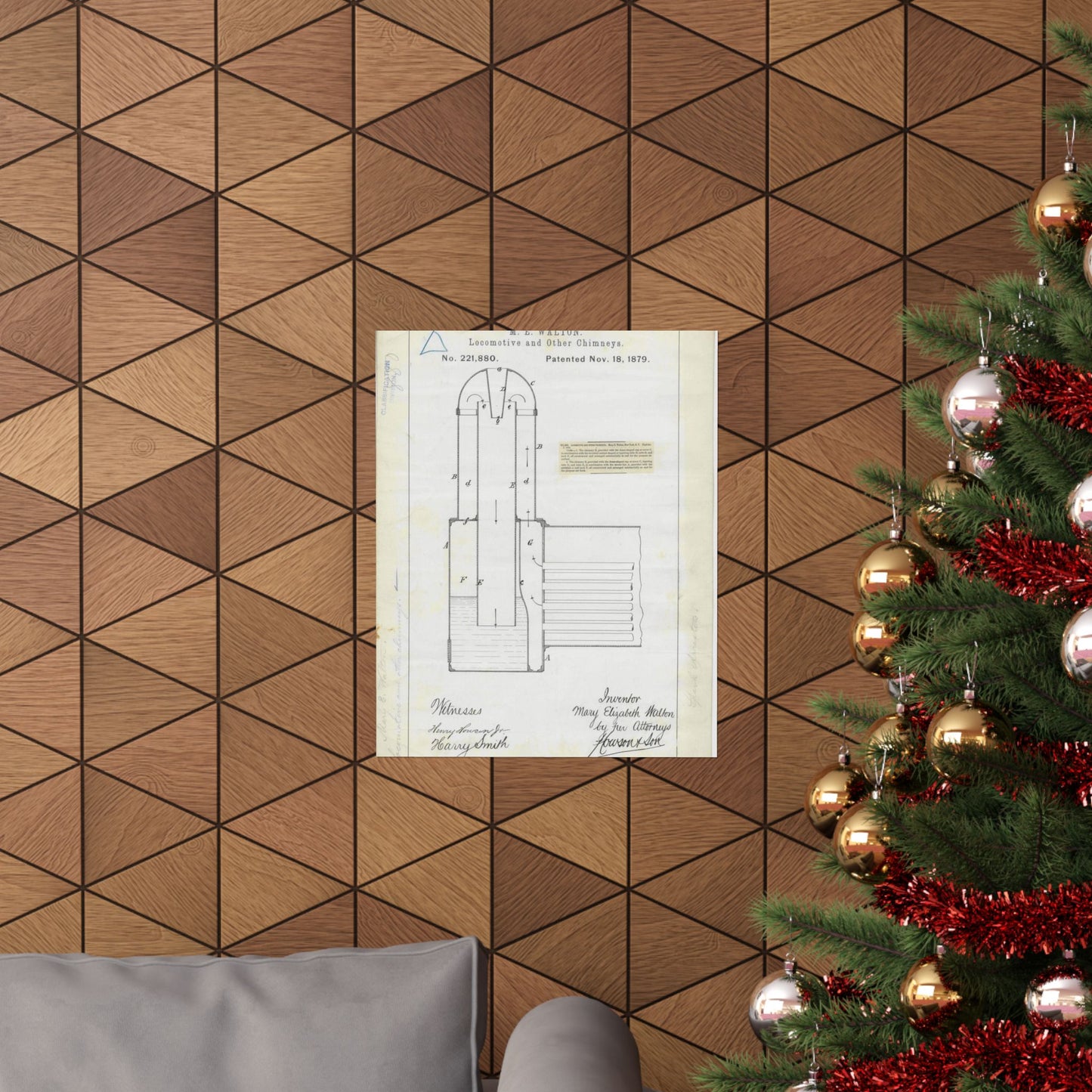 Patent Drawing of Engine - for M. E. Walton's Locomotive and Other Chimneys Public domain  image High Quality Matte Wall Art Poster for Home, Office, Classroom