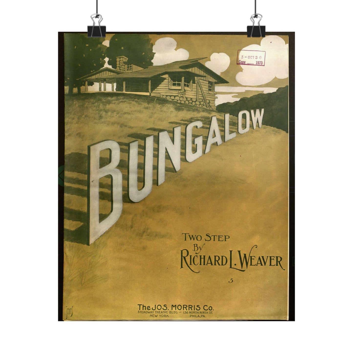 Bungalow, musical notation - Public domain American sheet music High Quality Matte Wall Art Poster for Home, Office, Classroom