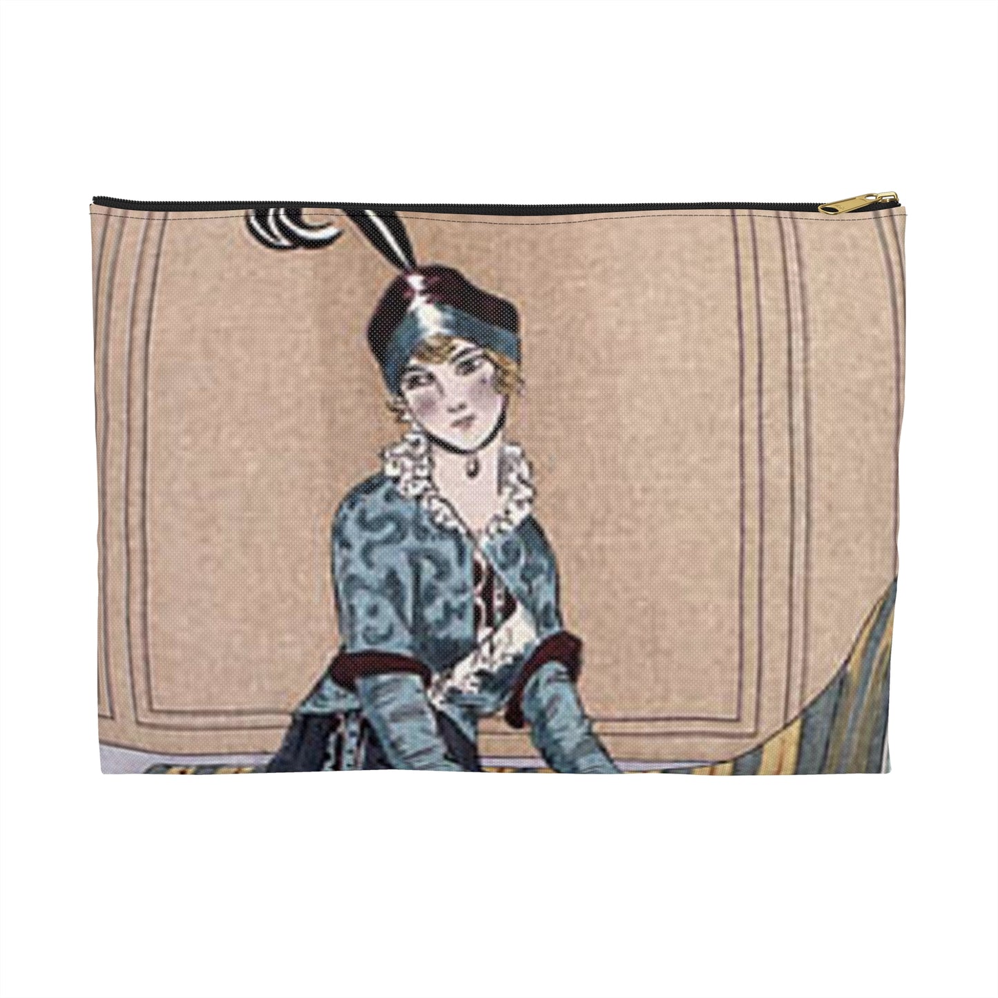 "Jupe de mousseline de soie marine" -Muslin skirt of marine silk- from "Journal des Dames et des Modes” Jupe de mousseline de soie marine, du Journal des dames et des modes (48301609911) Large Organizer Pouch with Black Zipper