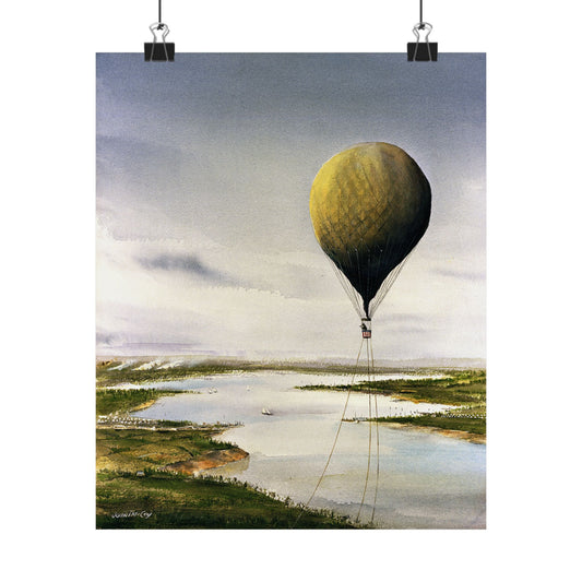 Artwork: "T.S.C. Lowe's Ballon Tethered at 1,000 Feet Above the York River in 1862". Artist: John McCoy High Quality Matte Wall Art Poster for Home, Office, Classroom