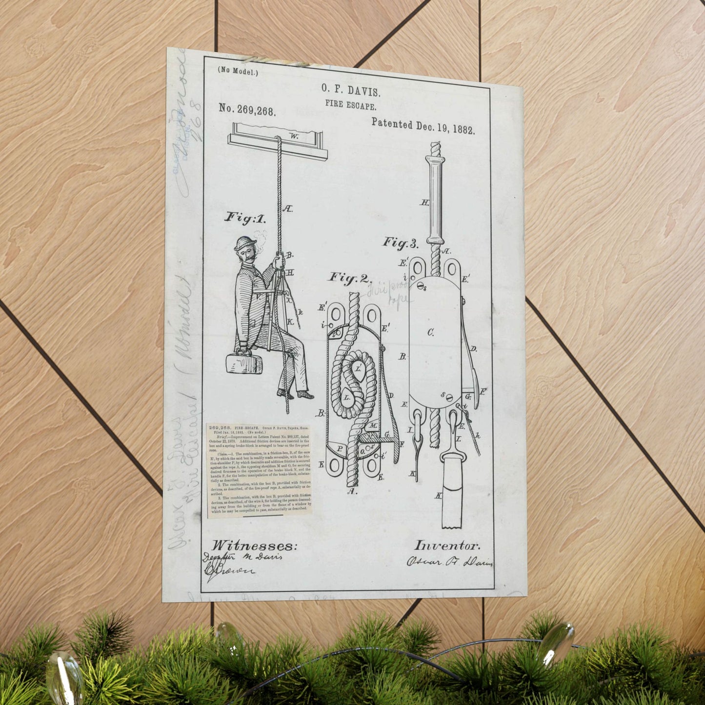 Patent Drawing of Engine - for O. F. Davis' Fire Escape Public domain  image High Quality Matte Wall Art Poster for Home, Office, Classroom