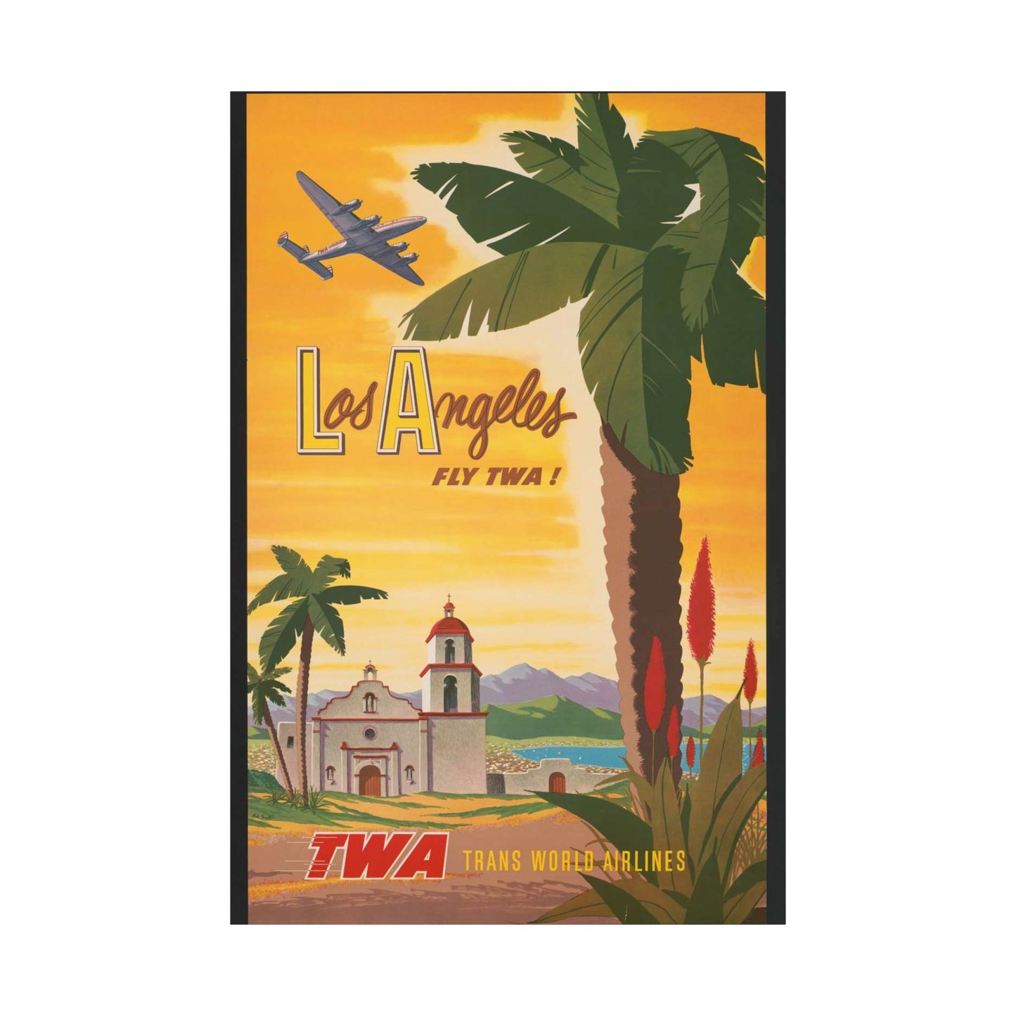 Los Angeles - fly TWA! Bob Smith High Quality Matte Wall Art Poster for Home, Office, Classroom