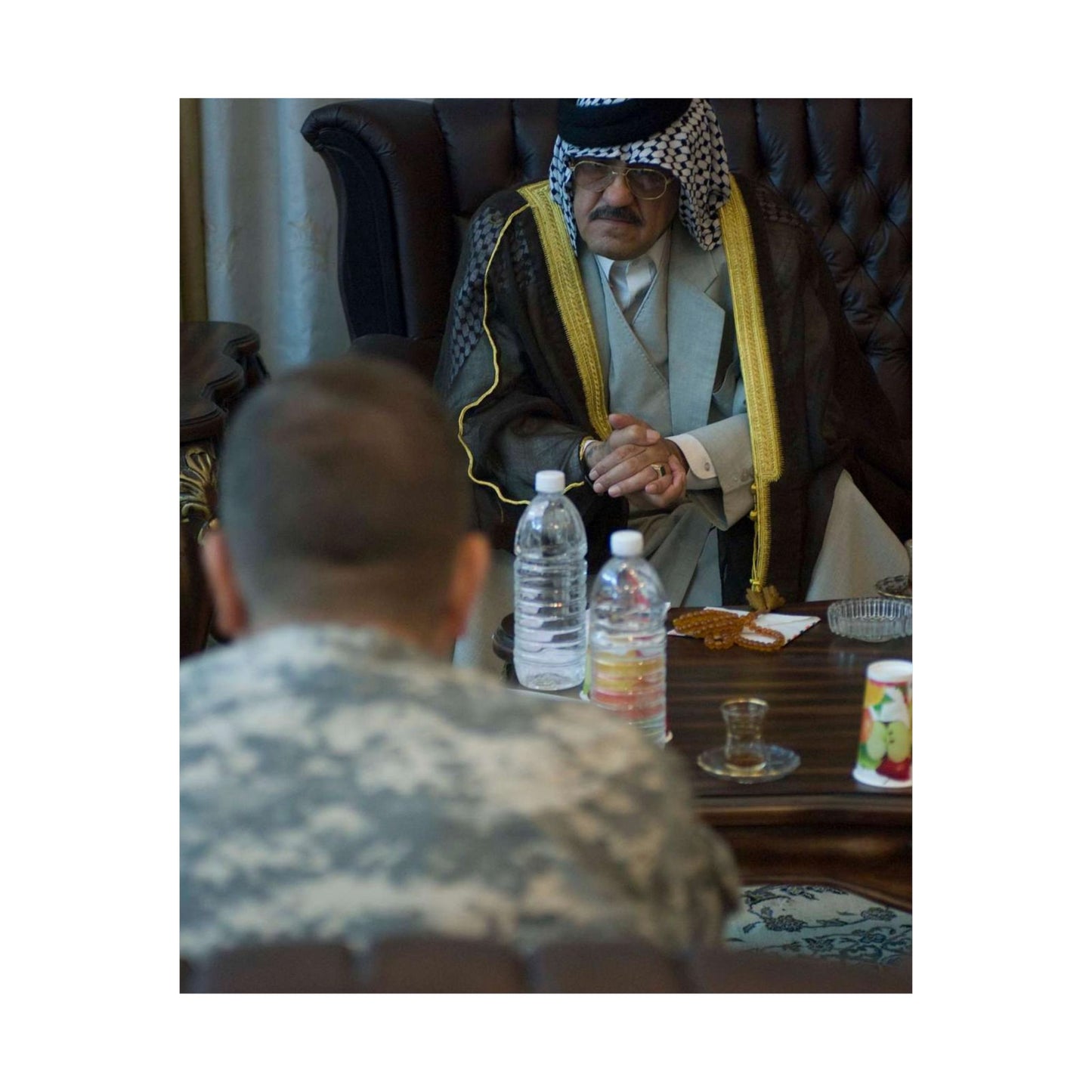 Sheik Mohammed al-Jorani listens to Col. Peter Baker, High Quality Matte Wall Art Poster for Home, Office, Classroom