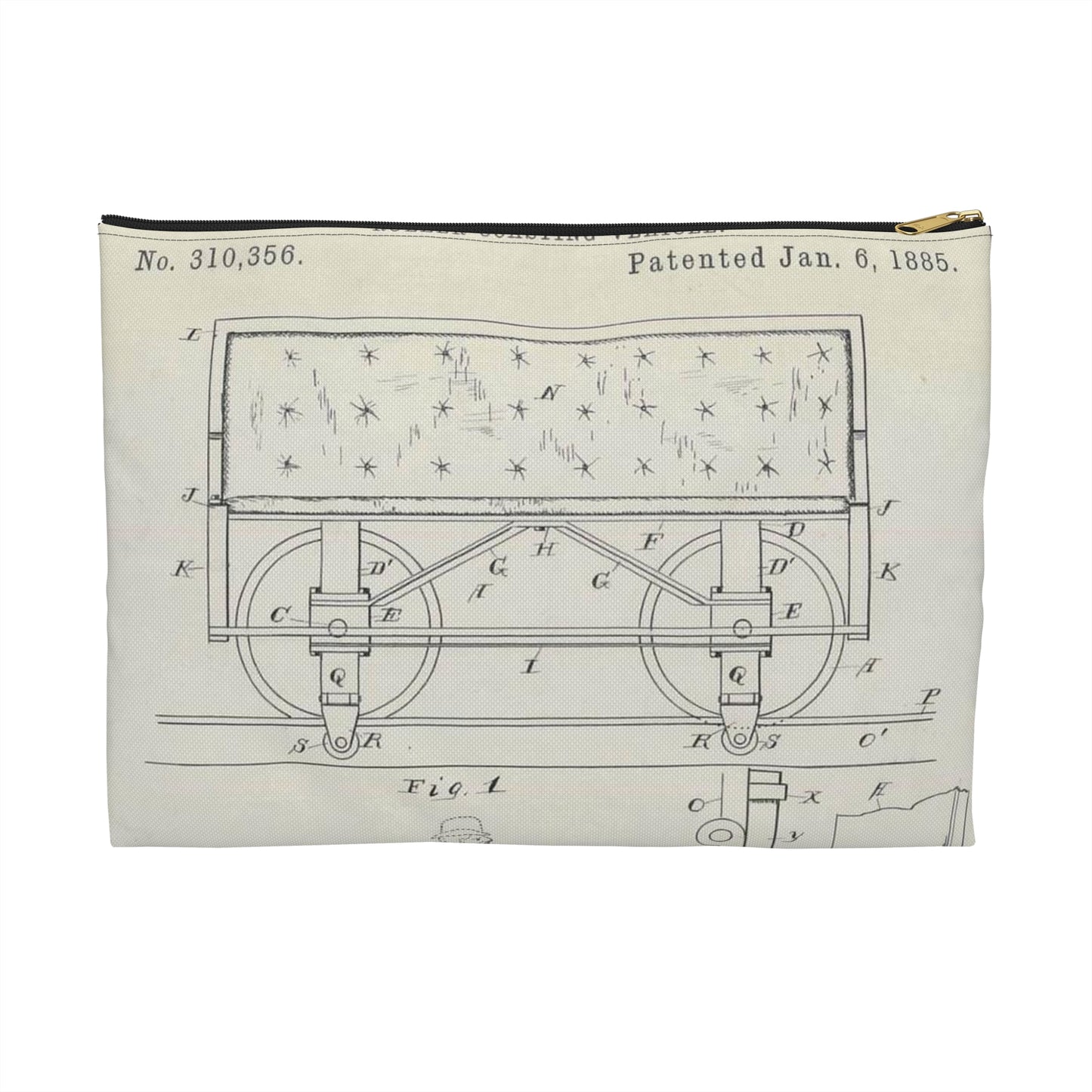 Patent Drawing of Engine - for C. H. Alcoke's Roller Coasting Vehicle Public domain  image Large Organizer Pouch with Black Zipper