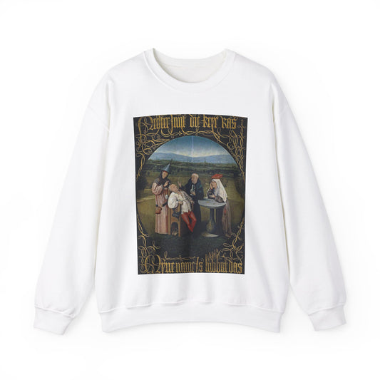 Hieronymus Bosch 053 - A painting of a group of people sitting around a table White Heavy Blend Adult Crew Neck SweatShirt