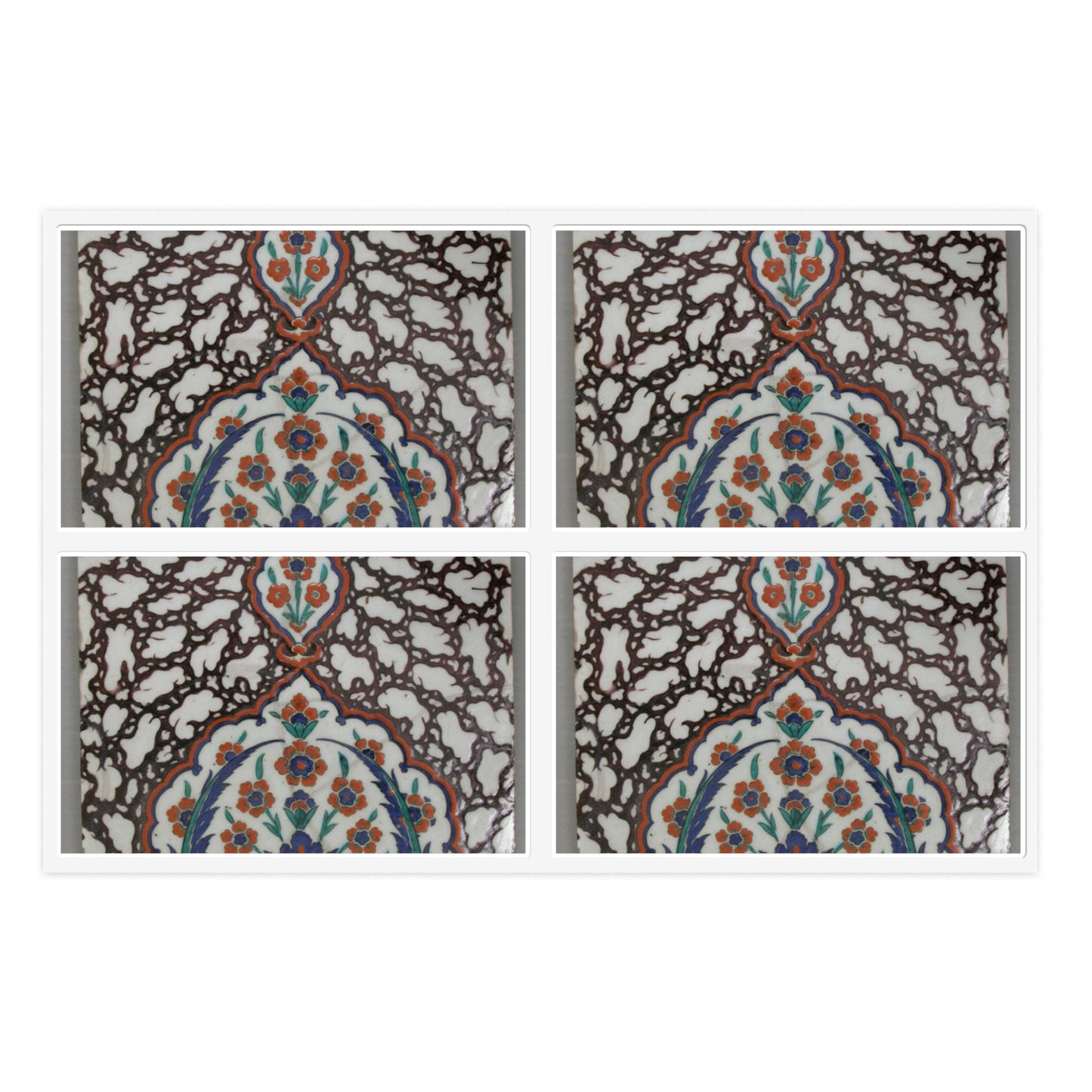 Tile with Floral Cartouche Design on Ebru (Marble Imitation Pattern) Background Laminated UV Protective Vinyl Stickers