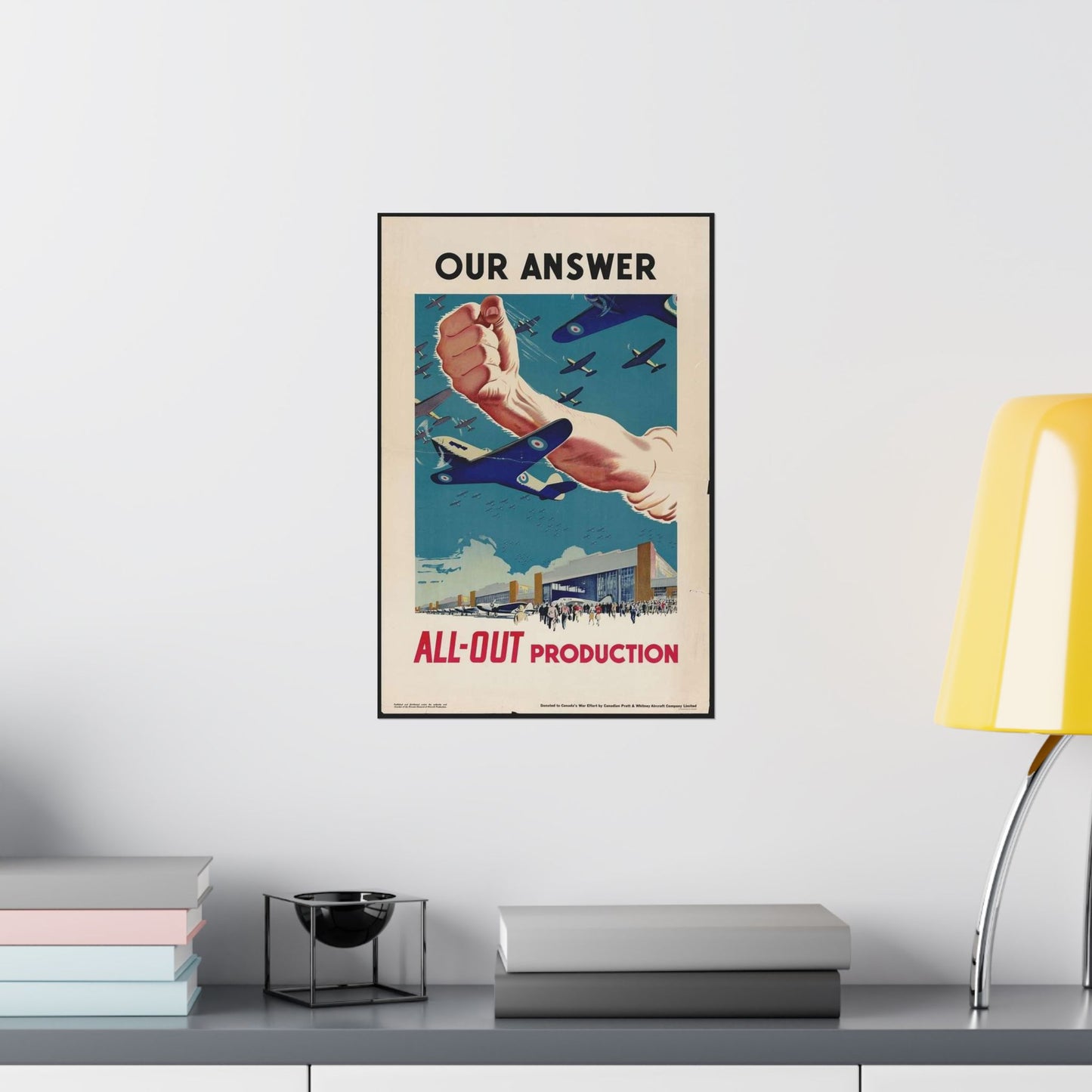 Our Answer All-Out Production, Canada, WWII Propaganda Poster High Quality Matte Wall Art Poster for Home, Office, Classroom