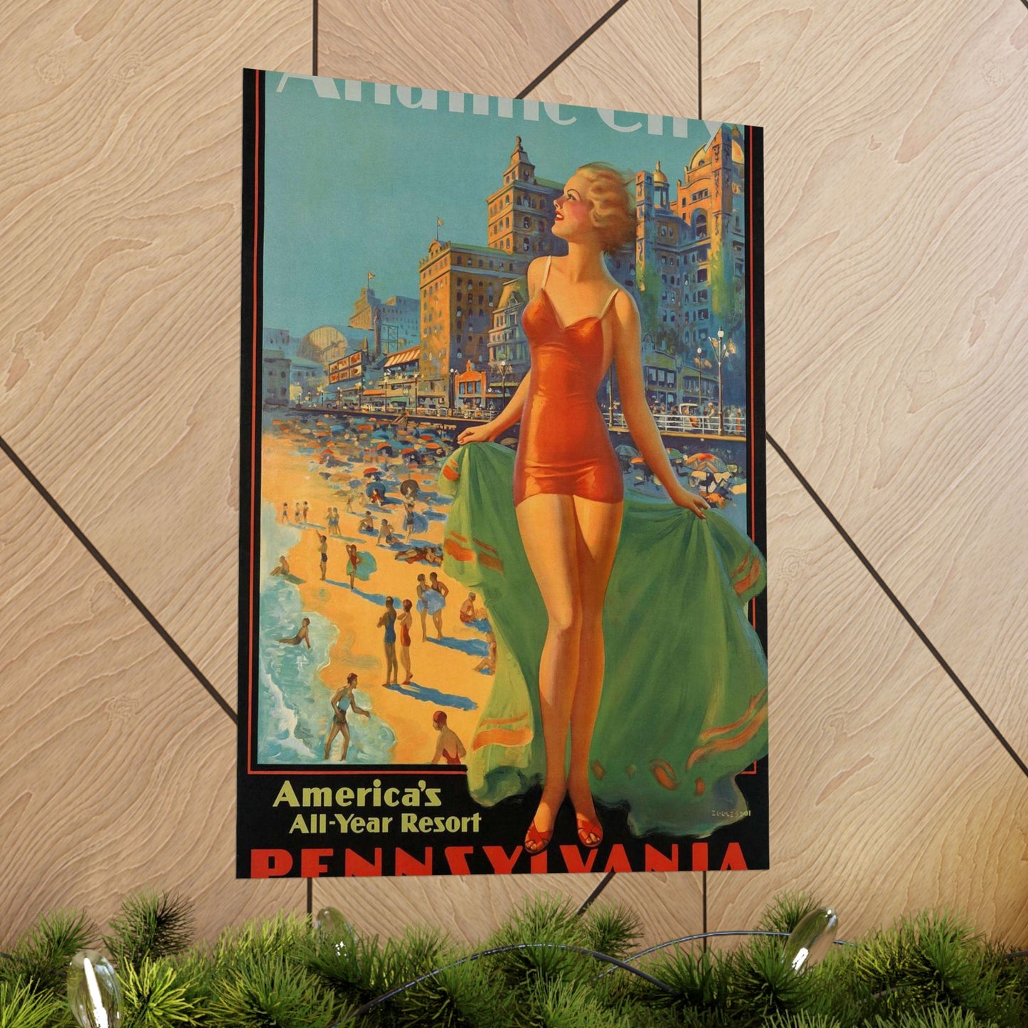 Atlantic City— America’s All-Year Resort, Pennsylvania Railroad, painting by Edward Mason Eggleston High Quality Matte Wall Art Poster for Home, Office, Classroom