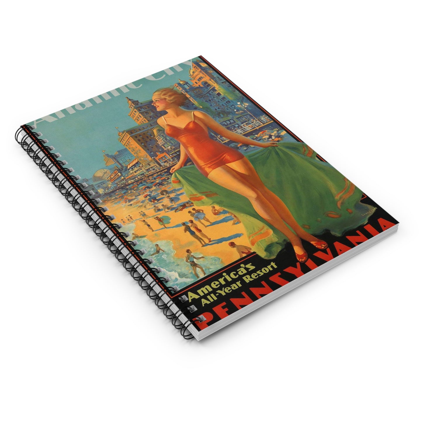 Atlantic City— America’s All-Year Resort, Pennsylvania Railroad, painting by Edward Mason Eggleston Spiral Bound Ruled Notebook with Printed Cover