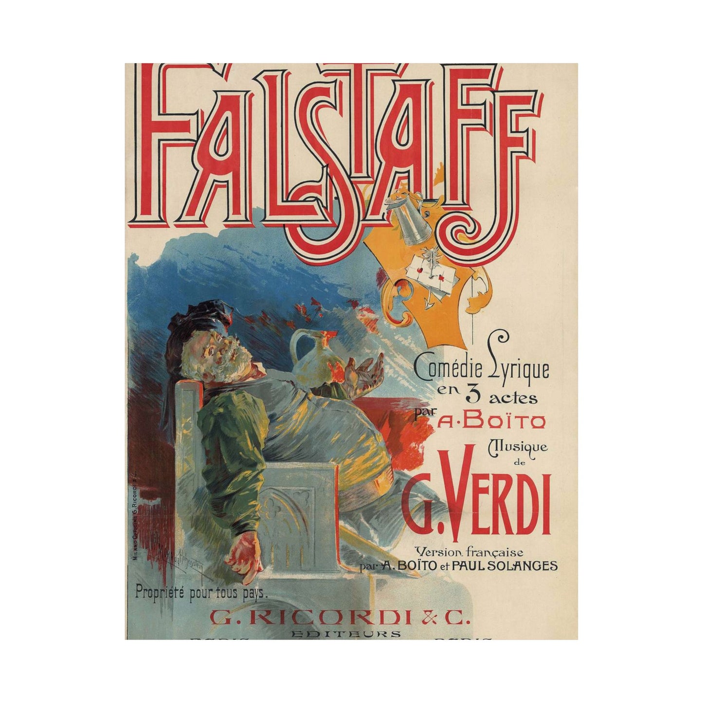 Adolfo Hohenstein - Poster for first French production of Giuseppe Verdi's Falstaff High Quality Matte Wall Art Poster for Home, Office, Classroom