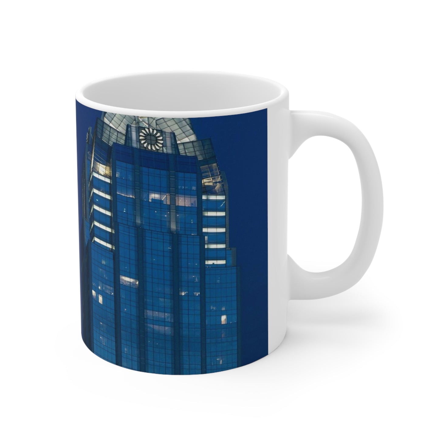 The upper reaches of Frost Bank Tower, a prominent Austin, Texas, skyscraper Beautiful Novelty Ceramic Coffee Mug 11oz