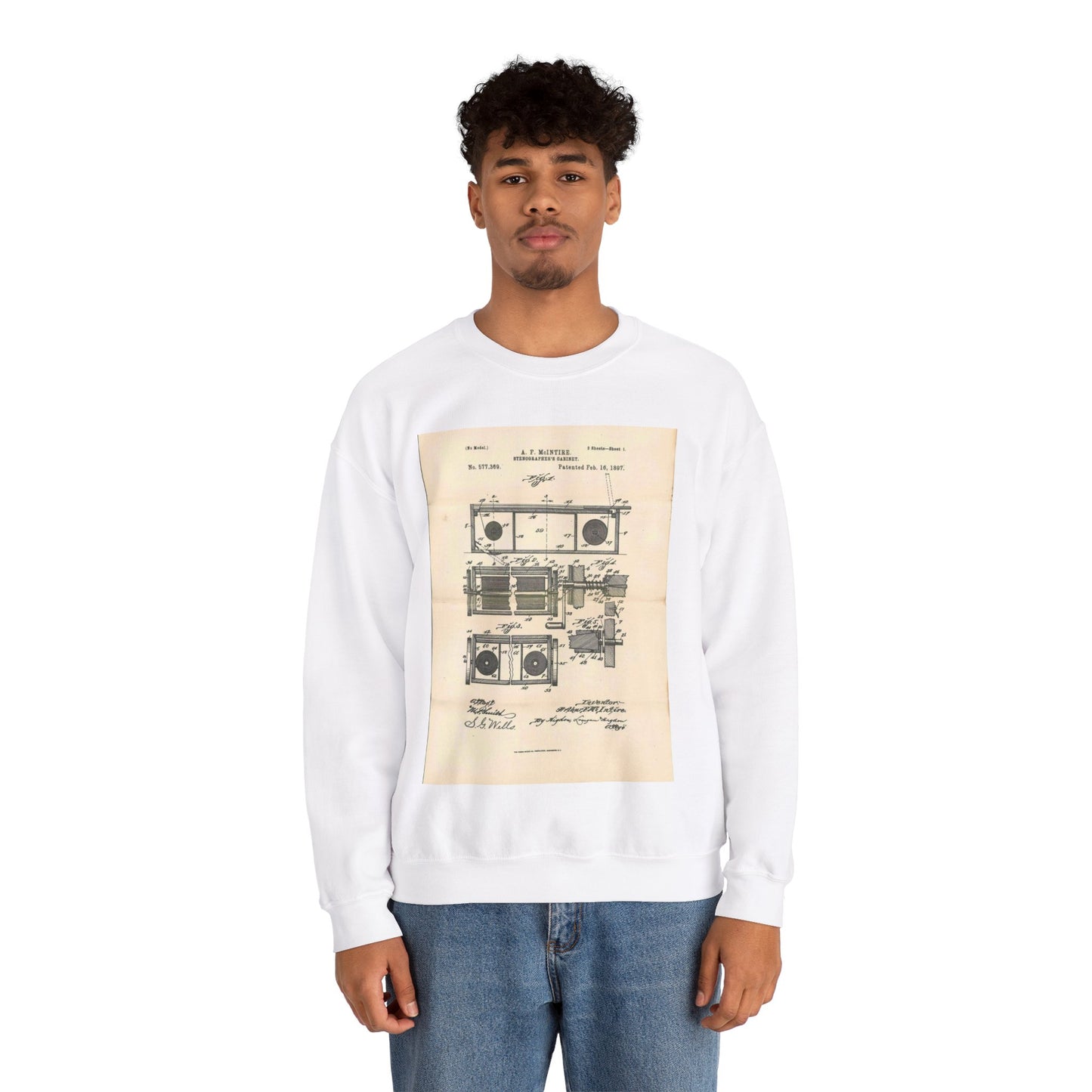 Patent Case File No. 577,369, Stenographer's Cabinet, Inventor- Arthur F. McIntire - DPLA - 2e93a65db0801a68cfced8a4f92d4df6 (page 39) White Heavy Blend Adult Crew Neck SweatShirt