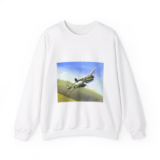 Artwork: "P-38 Lightning Artist: Dick Kramer (US Air Force Art Collection) White Heavy Blend Adult Crew Neck SweatShirt