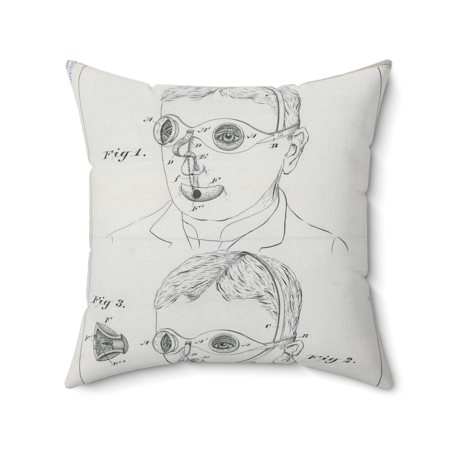 Patent drawing - for C. McIntosh's Fire Mask Public domain  image Decorative Accent Square Pillow