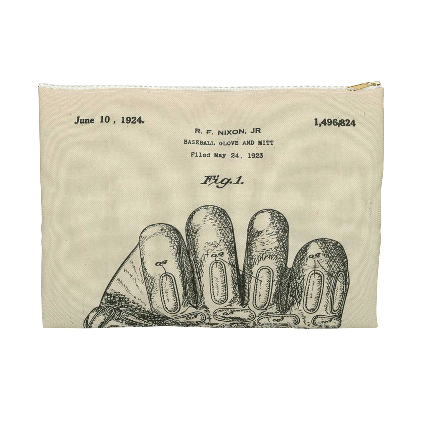 Patent Case File No. 1,496,824, Baseball Gloves and Mitts, Inventor Robert F. Nixon, Jr. - DPLA - c877ba1bb6a83b8db9b12cd02a036de7 (page 12) Large Organizer Pouch with Black Zipper