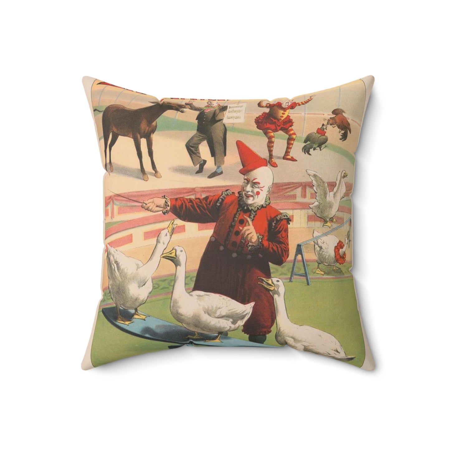 The Barnum & Bailey greatest show on earth. Wonderful performing geese, roosters and musical donkey / Strobridge Litho. Co., Cincinnati & New York. Decorative Accent Square Pillow