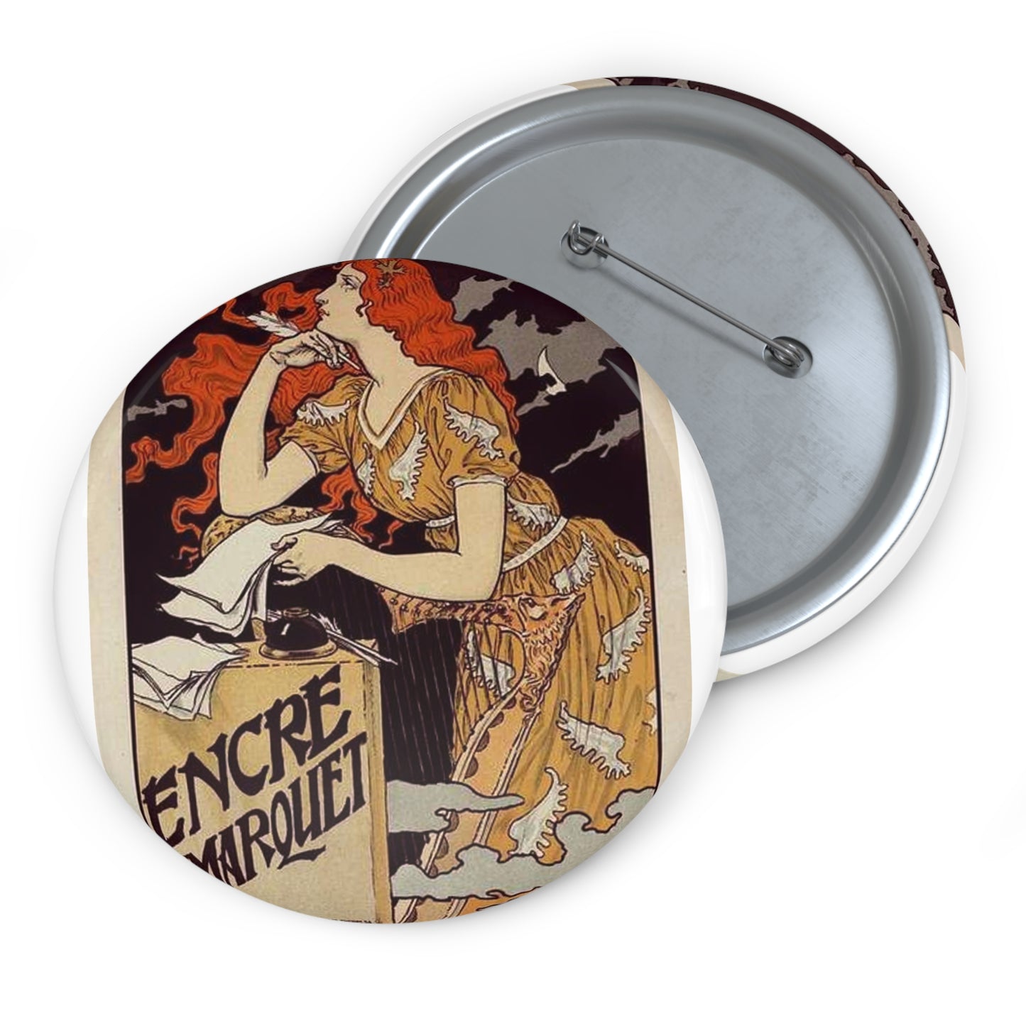 Affiche pour l' "Encre Marquet". Pin Buttons with Crisp Design