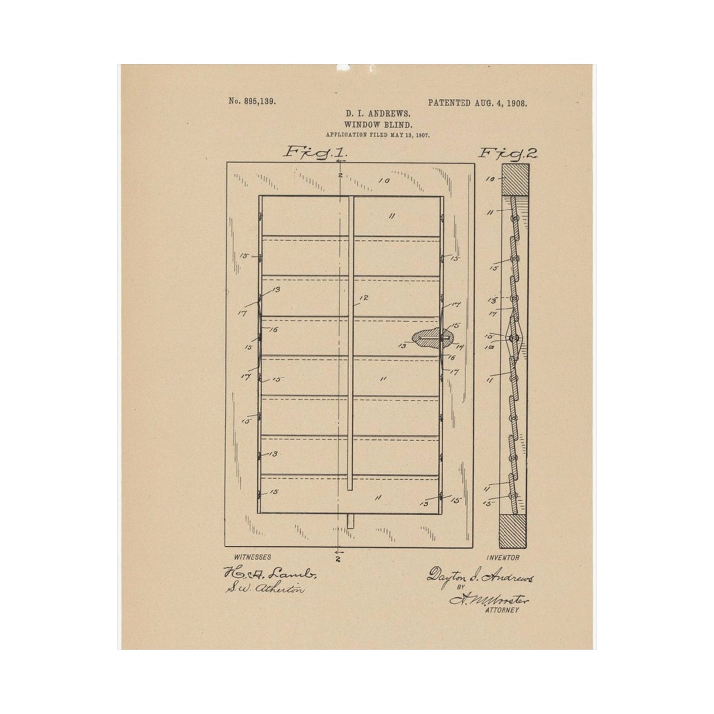 Patent Drawing of Engine - for a Window Blind Public domain  image High Quality Matte Wall Art Poster for Home, Office, Classroom