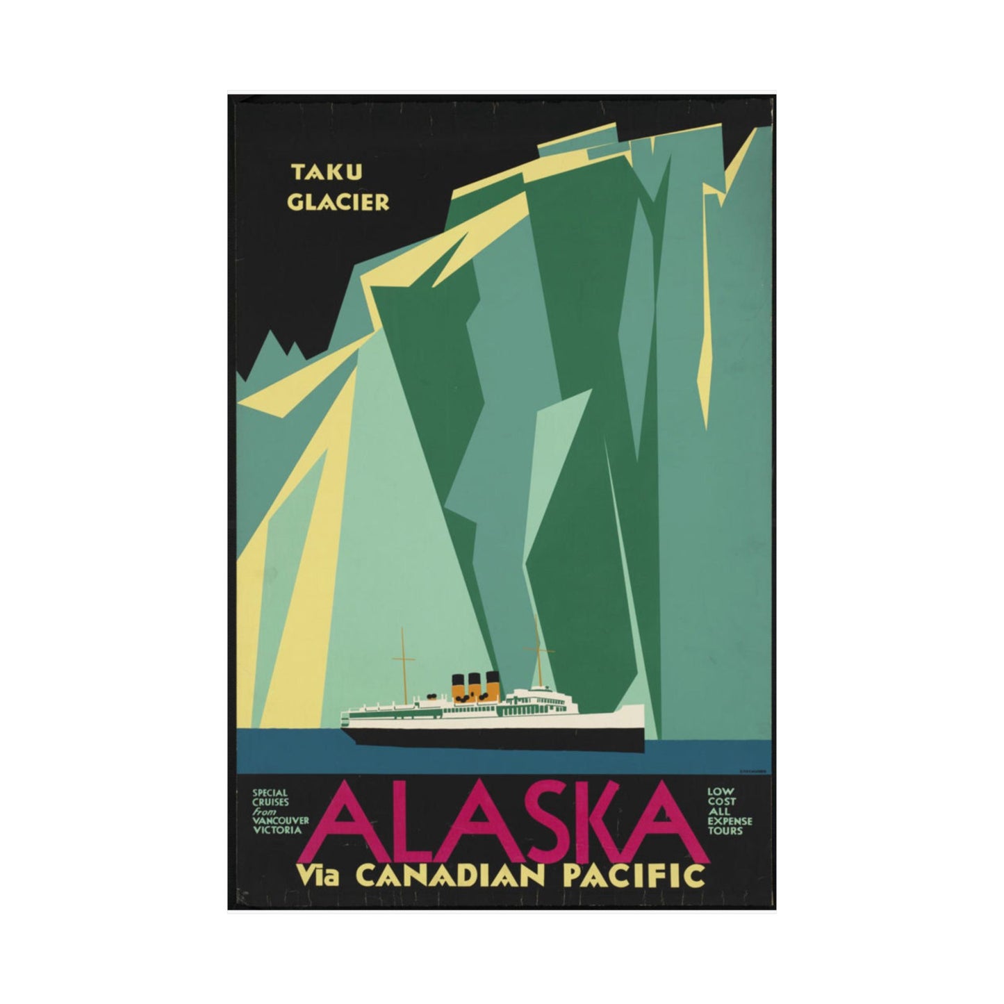 Alaska. Vintage Travel Poster., Art Deco Poster High Quality Matte Wall Art Poster for Home, Office, Classroom