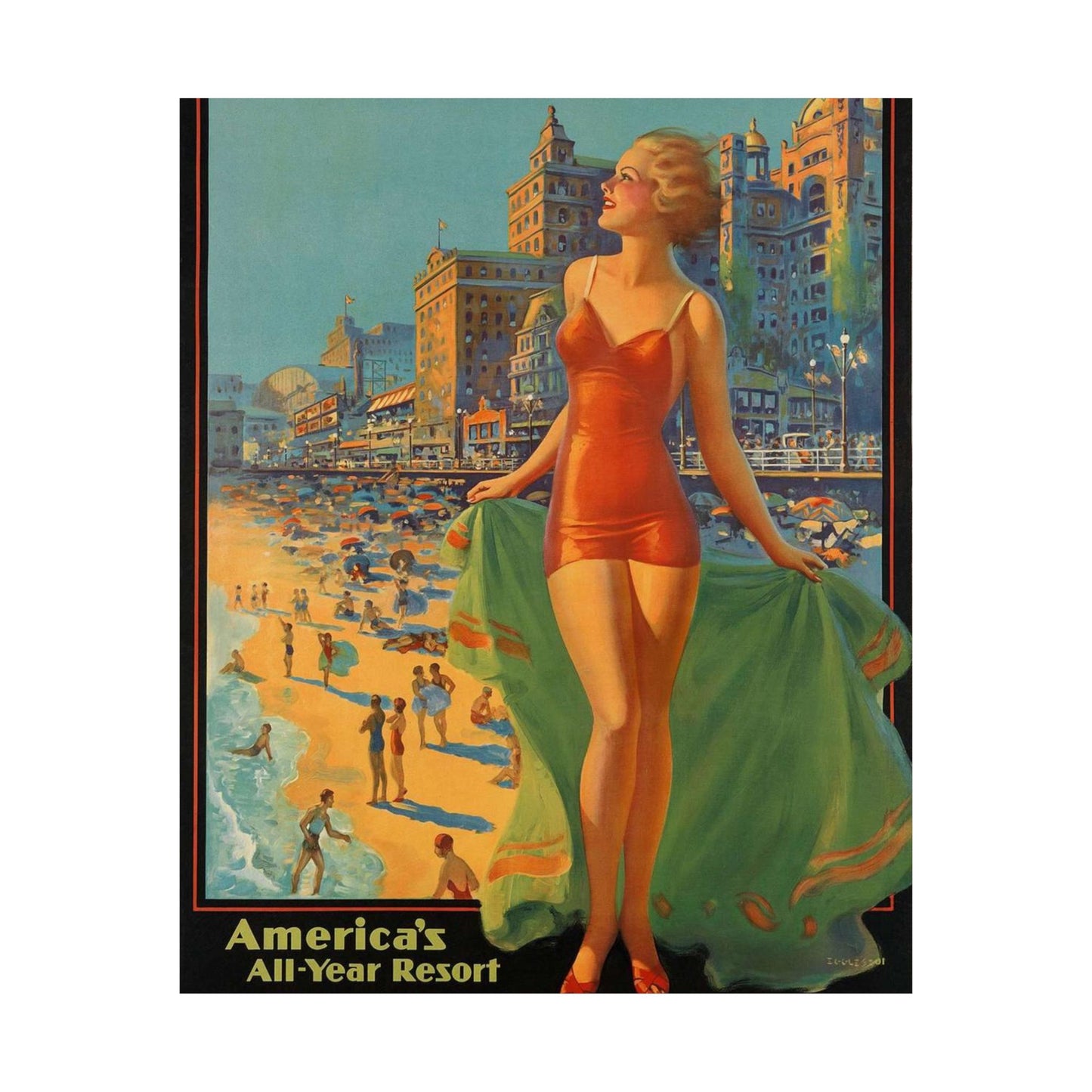 Atlantic City— America’s All-Year Resort, Pennsylvania Railroad, painting by Edward Mason Eggleston High Quality Matte Wall Art Poster for Home, Office, Classroom