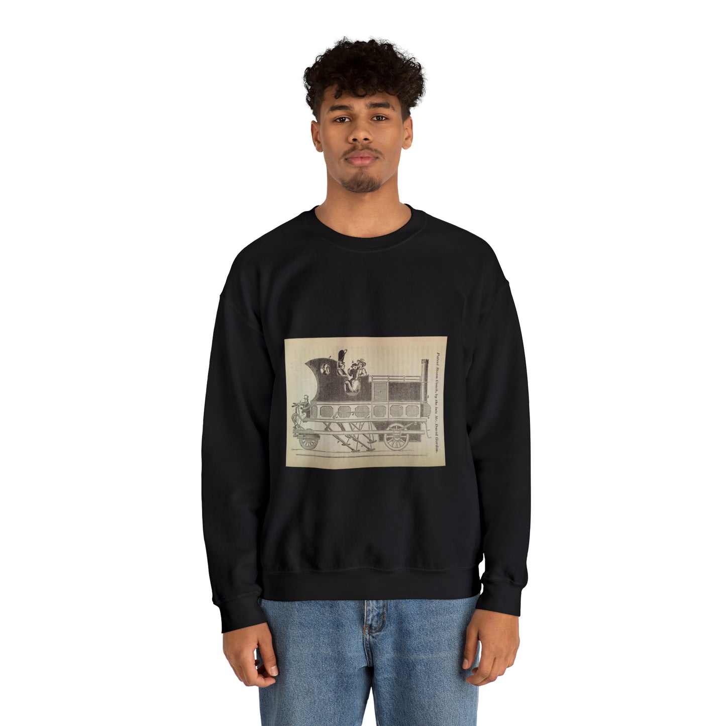 Patent Drawing of Engine - Patent steam coach, by the late Mr. David Gordon Public domain  image Black Heavy Blend Adult Crew Neck SweatShirt