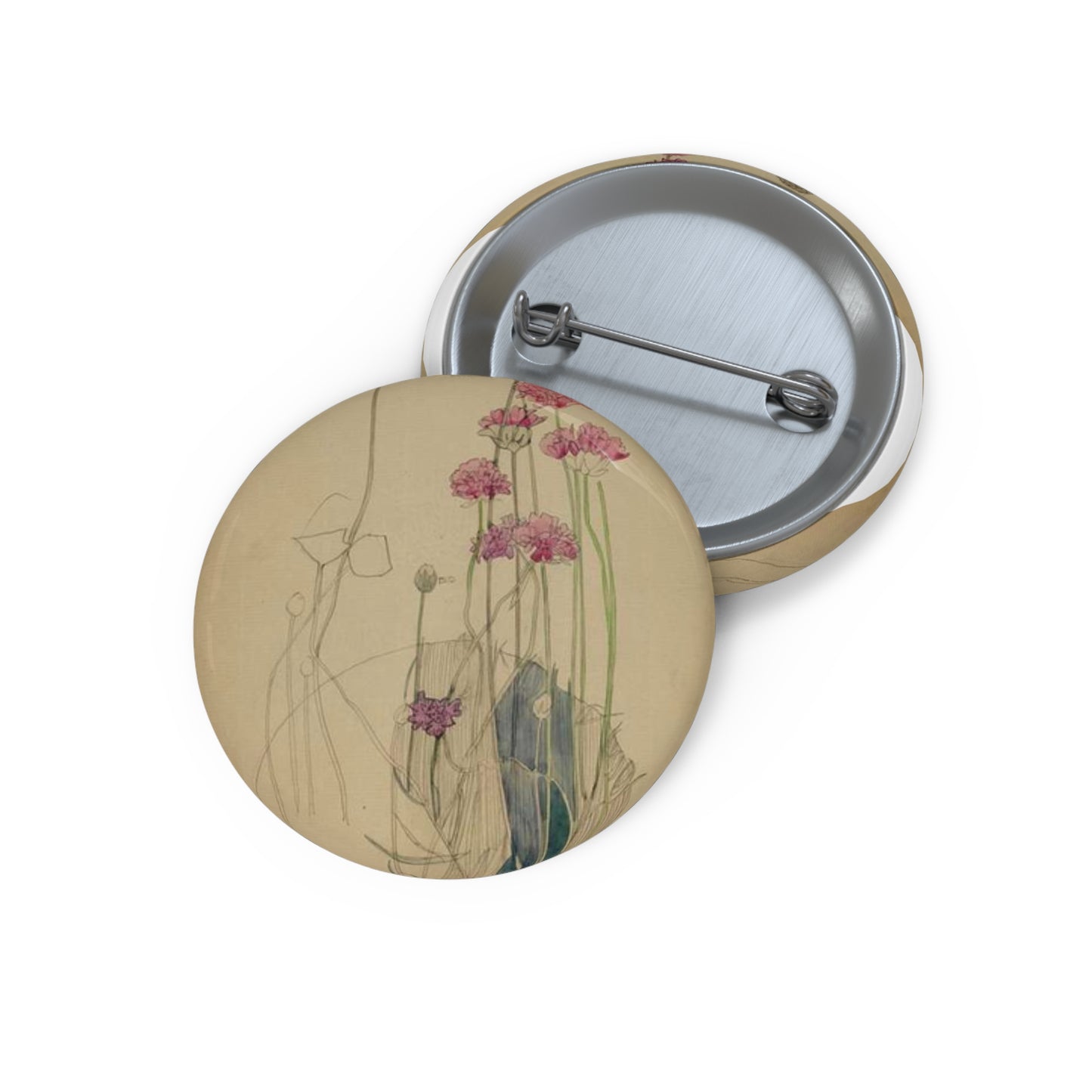 Sea Pink - Holy Island - Charles Rennie Mackintosh - 1901 Pin Buttons with Crisp Design