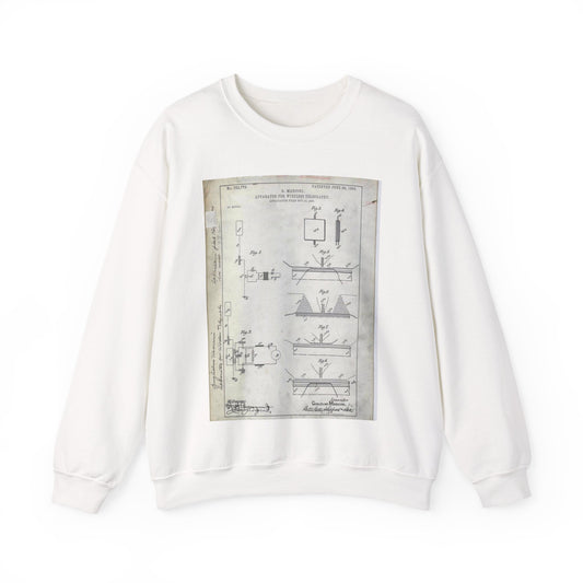 Patent drawing - for G. Marconi's Apparatus for Wireless Telegraphy Public domain  image White Heavy Blend Adult Crew Neck SweatShirt