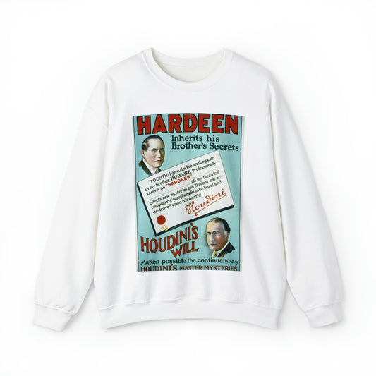 Hardeen inherits his brother's secrets Houdini's will makes possible the continuance of Houdini's master mysteries. White Heavy Blend Adult Crew Neck SweatShirt