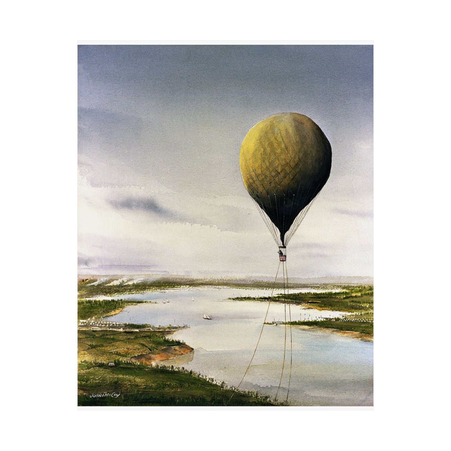 Artwork: "T.S.C. Lowe's Ballon Tethered at 1,000 Feet Above the York River in 1862". Artist: John McCoy High Quality Matte Wall Art Poster for Home, Office, Classroom