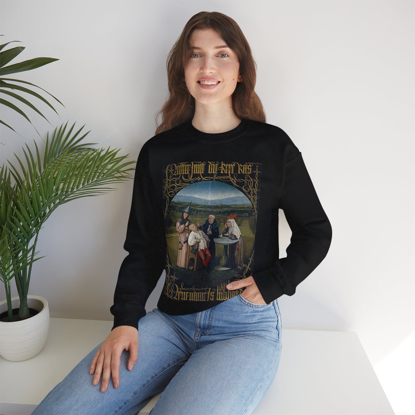 Hieronymus Bosch 053 - A painting of a group of people sitting around a table Black Heavy Blend Adult Crew Neck SweatShirt