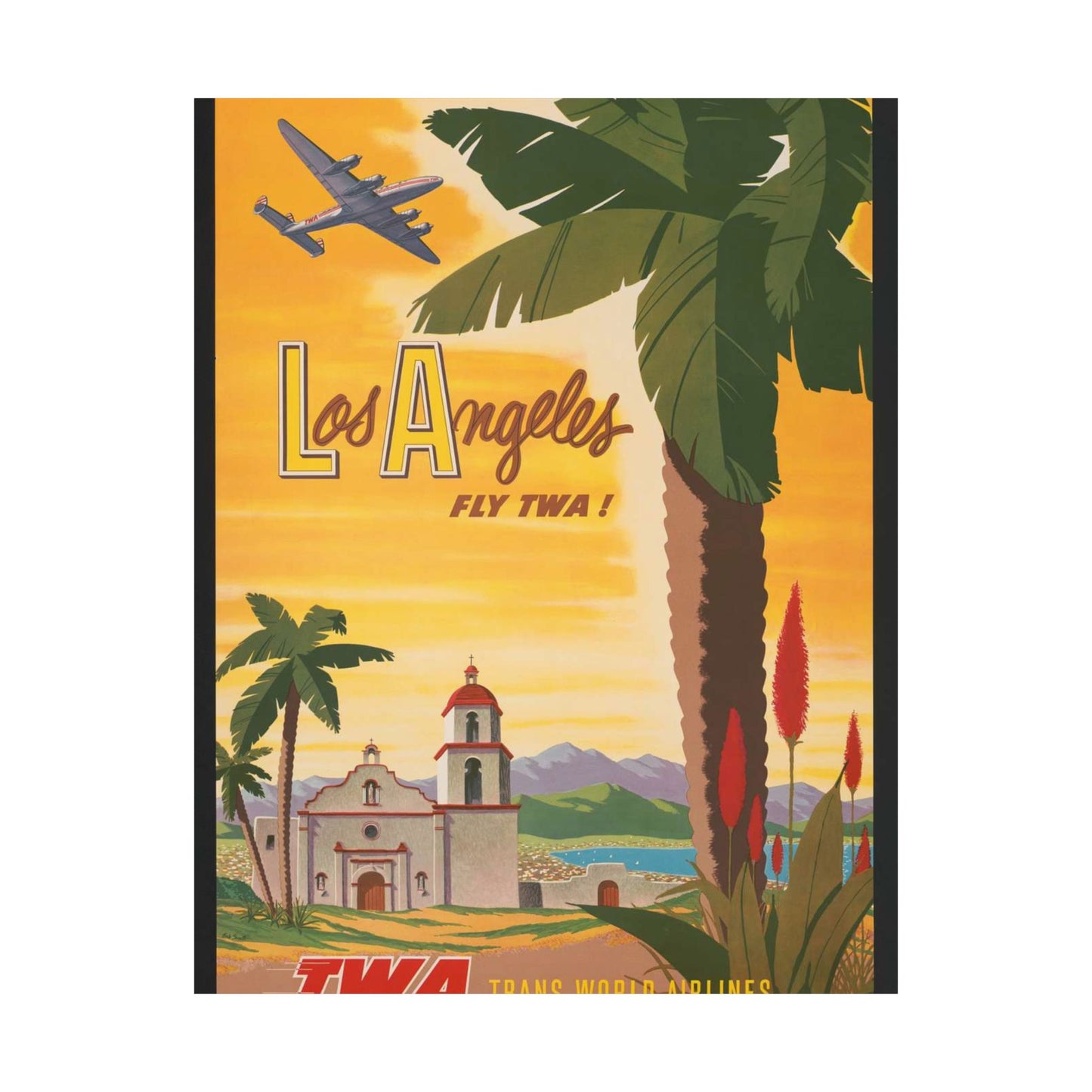 Los Angeles - fly TWA! Bob Smith High Quality Matte Wall Art Poster for Home, Office, Classroom