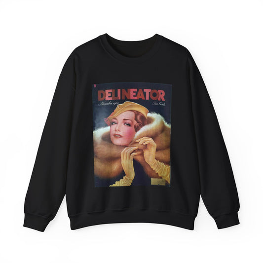 Delineator 1934-11 - Art Deco public domain image Black Heavy Blend Adult Crew Neck SweatShirt