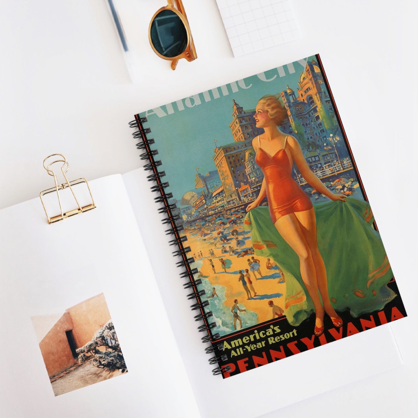 Atlantic City— America’s All-Year Resort, Pennsylvania Railroad, painting by Edward Mason Eggleston Spiral Bound Ruled Notebook with Printed Cover