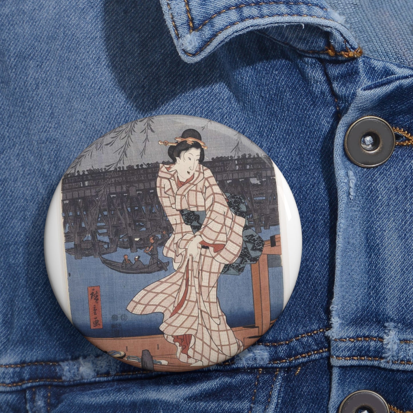 Utagawa Hiroshige - Evening on the Sumida river - Google Art Project Pin Buttons with Crisp Design