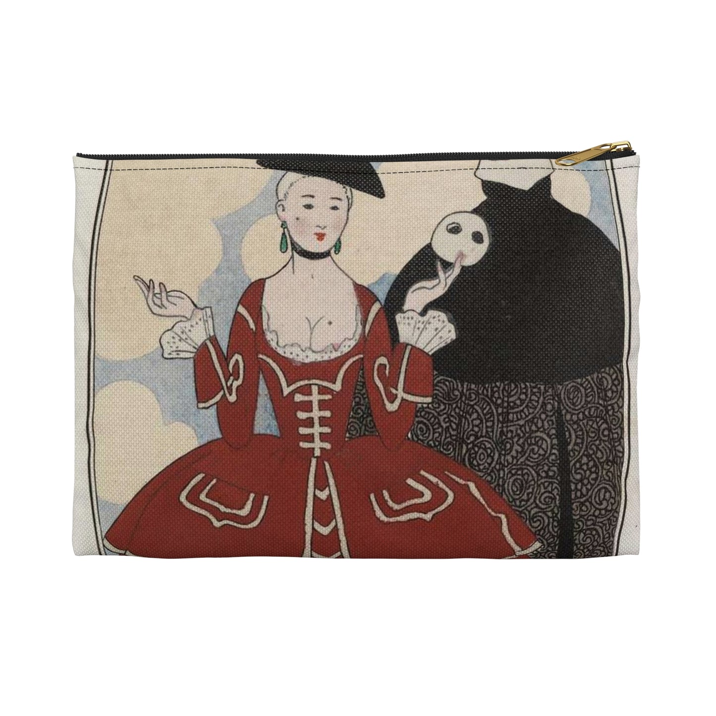 Fancy dress (Travestissement d'aprés Longhi - Robe de damas galonnée de blanc sur laquelle on jettera une baiite de taffetas noir et de dentelle) (CBL WEp 0847) Large Organizer Pouch with Black Zipper