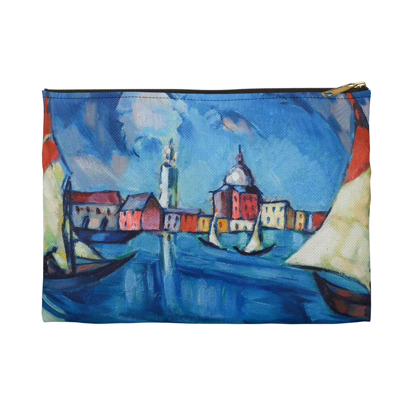Magi veneetsia - A painting of boats in a harbor with buildings in the background Large Organizer Pouch with Black Zipper