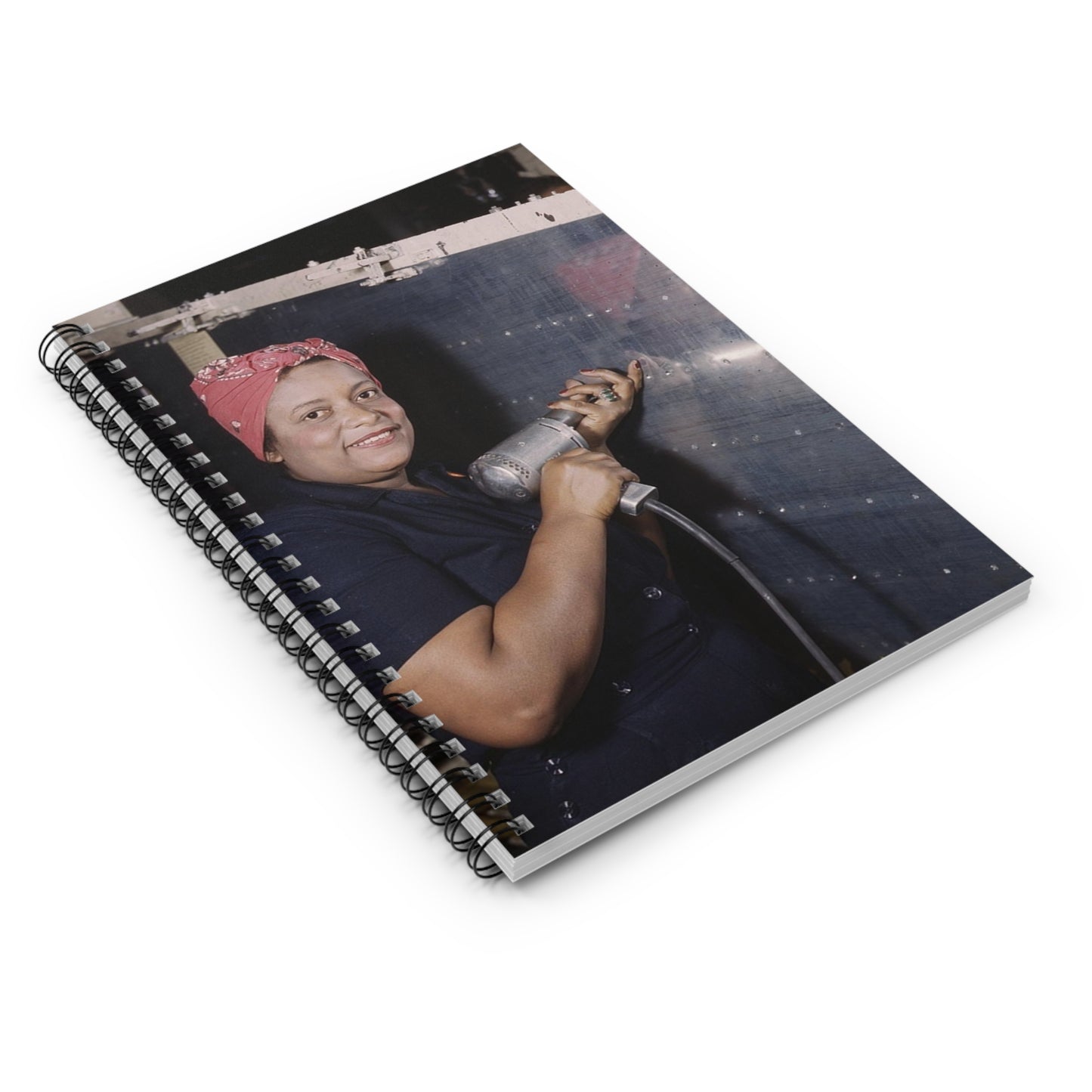 Operating a hand drill at Vultee-Nashville, woman is working on a "Vengeance" dive bomber, Tennessee Spiral Bound Ruled Notebook with Printed Cover