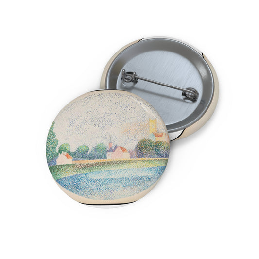 Morning on the Marne at Meaux - Drawing. Public domain image. Pin Buttons with Crisp Design