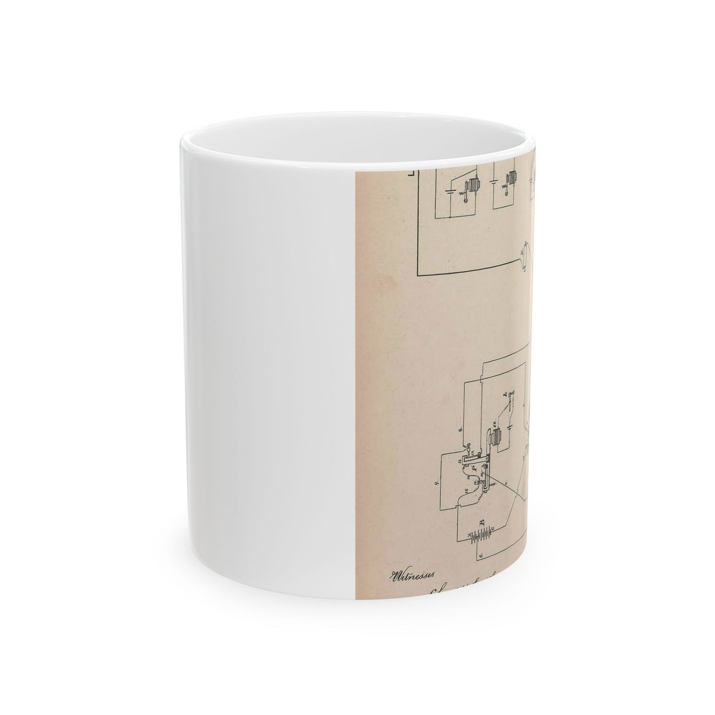 Patent Drawing of Engine - Collection of United States patents granted to Thomas A. Edison, 1869-1884 (1869) (14756348232) Public domain  image Beautiful Novelty Ceramic Coffee Mug 11oz