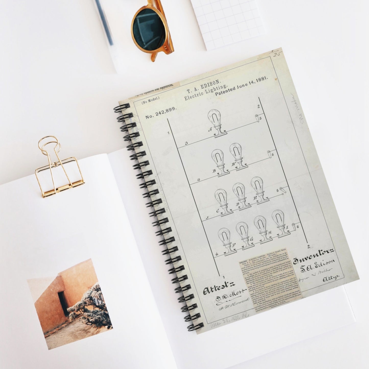 Patent drawing - for T. A. Edison's Electric Lighting Public domain  image Spiral Bound Ruled Notebook with Printed Cover