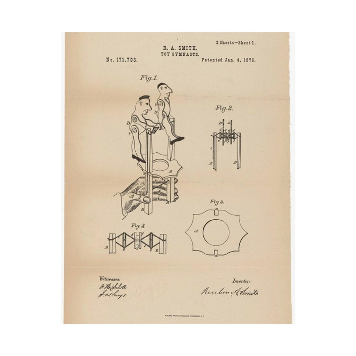 Patent drawing - for a Toy Gymnast Public domain  image High Quality Matte Wall Art Poster for Home, Office, Classroom