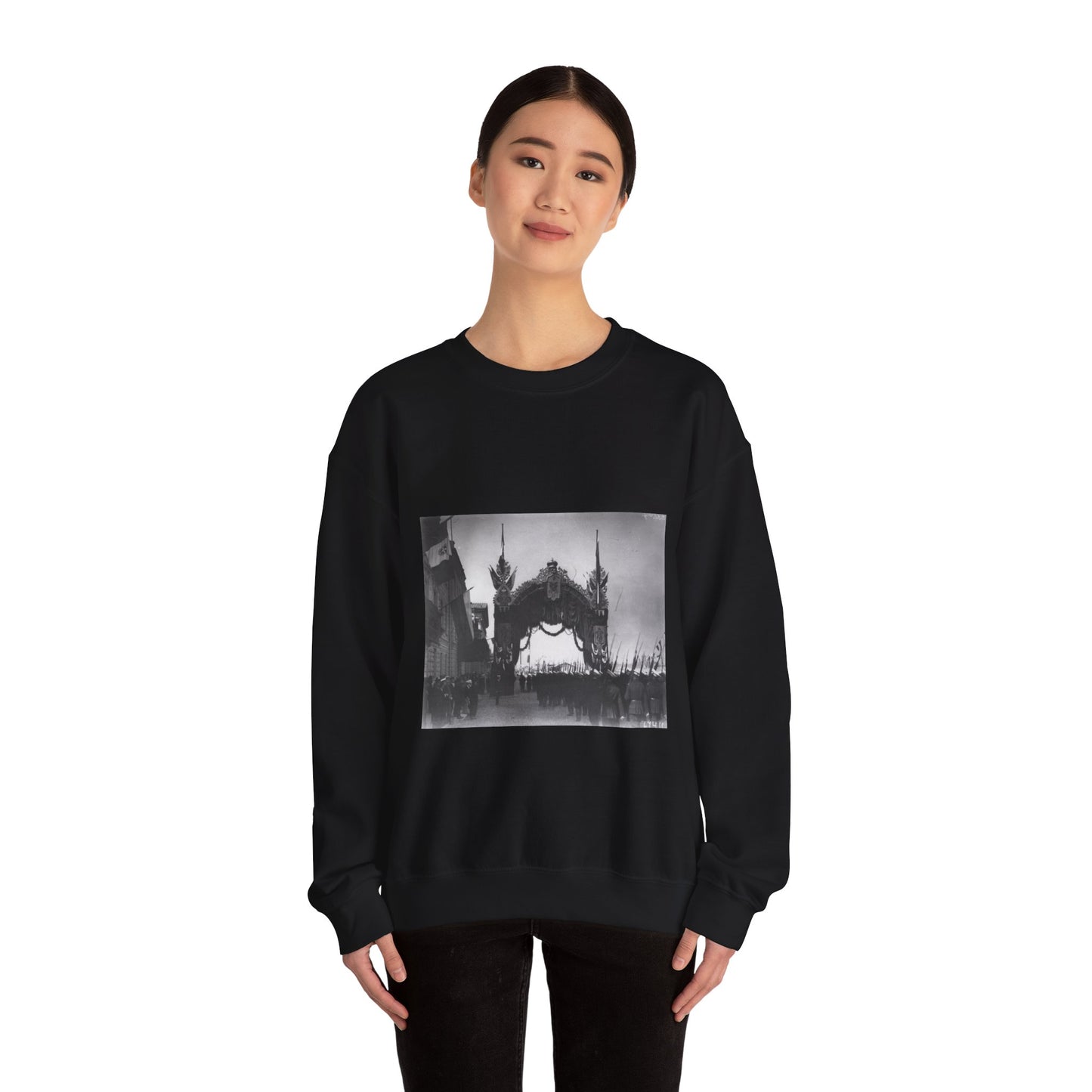 Triumphal gate built for a Visit of the Italian King Victor Emmanuel III to Russia, 1902. Black Heavy Blend Adult Crew Neck SweatShirt