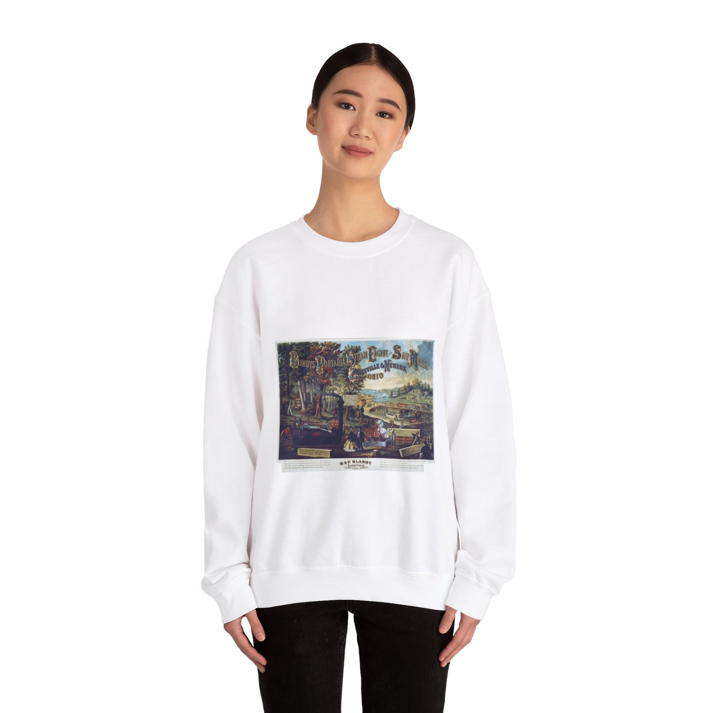 Blandy's portable steam engine and saw mills, Zanesville & Newark  Ohio White Heavy Blend Adult Crew Neck SweatShirt