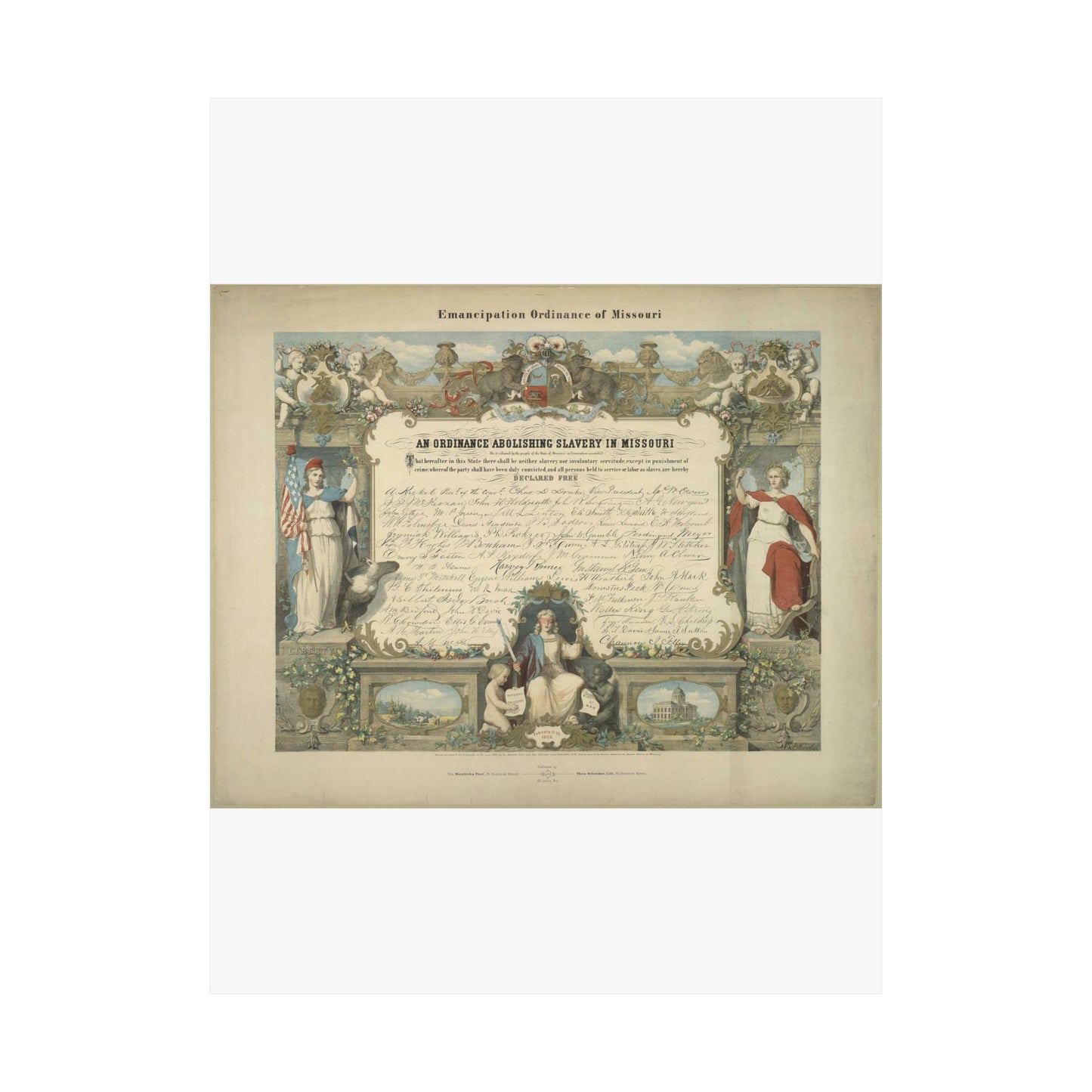 Emancipation Ordinance of Missouri. An ordinance abolishing slavery in Missouri / E. Knobel. High Quality Matte Wall Art Poster for Home, Office, Classroom