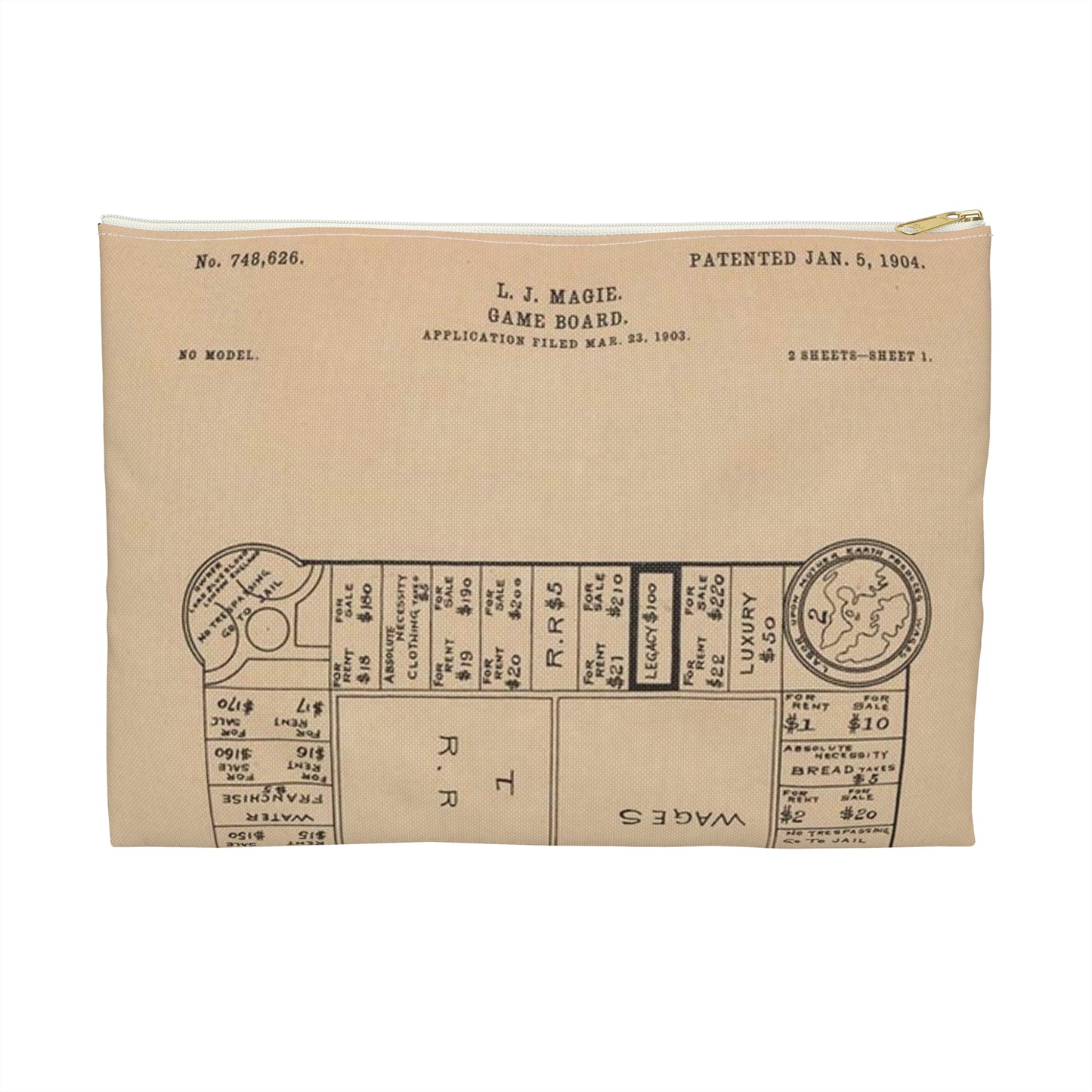 Patent Drawing of Engine - Drawing for a Game Board Public domain  image Large Organizer Pouch with Black Zipper